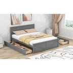 Lit Plateforme en Bois avec Quatre Tiroirs de Rangement et Pieds de Support