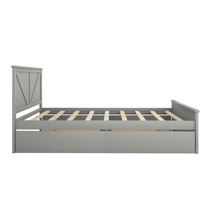 Lit Plateforme en Bois avec Quatre Tiroirs de Rangement et Pieds de Support