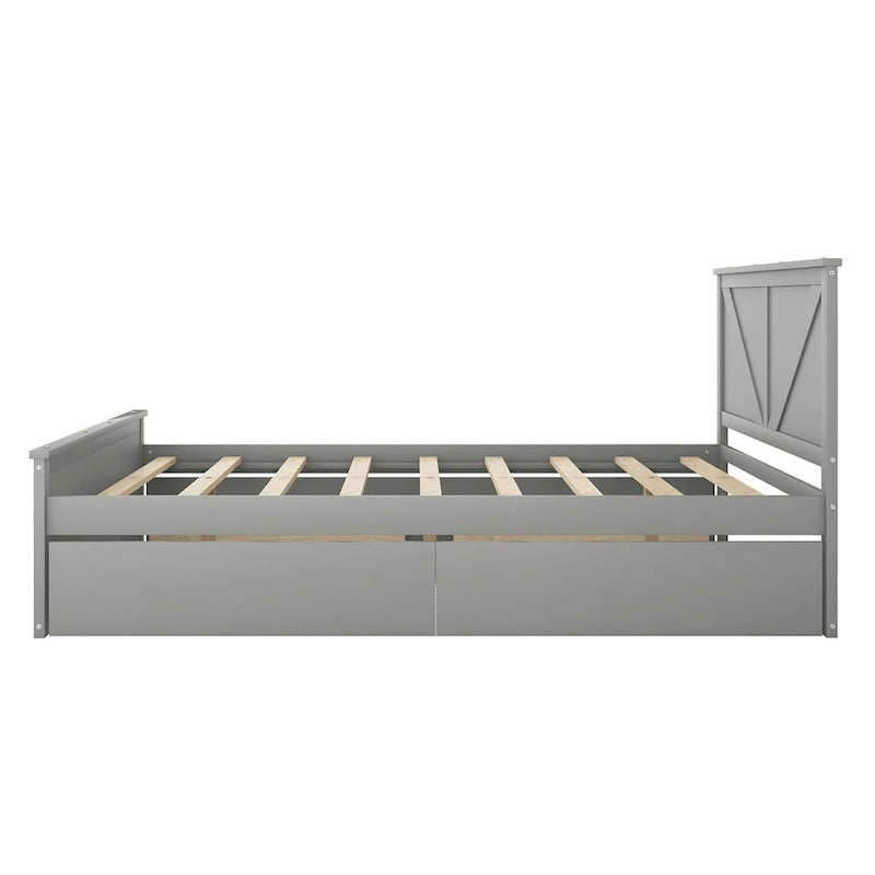 Lit Plateforme en Bois avec Quatre Tiroirs de Rangement et Pieds de Support