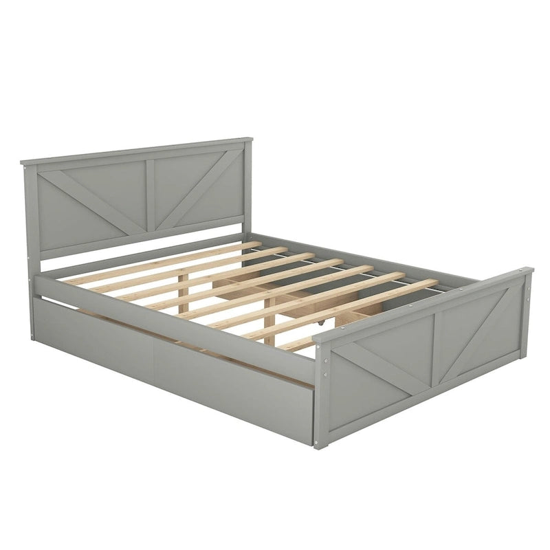 Lit Plateforme en Bois avec Quatre Tiroirs de Rangement et Pieds de Support