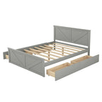 Lit Plateforme en Bois avec Quatre Tiroirs de Rangement et Pieds de Support