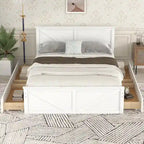 Lit Plateforme en Bois avec Quatre Tiroirs de Rangement et Pieds de Support