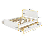 Lit Plateforme en Bois avec Quatre Tiroirs de Rangement et Pieds de Support