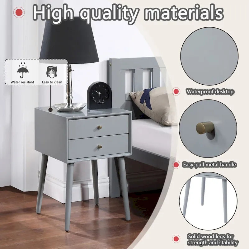 Table de chevet avec 2 tiroirs, petite table d'appoint avec rangement