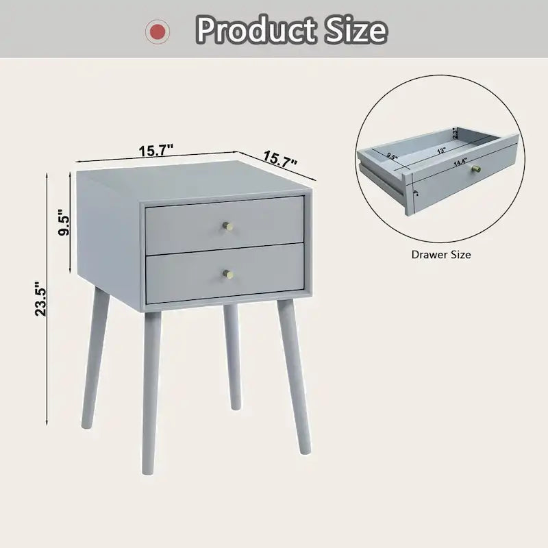Table de chevet avec 2 tiroirs, petite table d'appoint avec rangement
