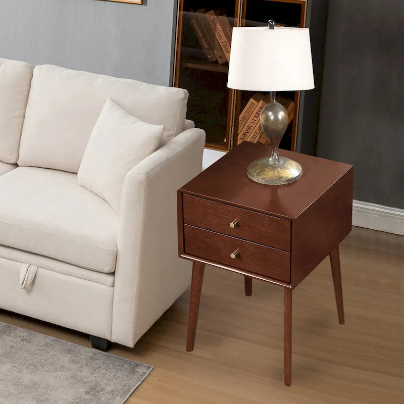 Table de chevet avec 2 tiroirs, petite table d'appoint avec rangement