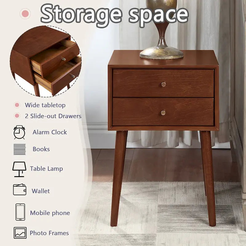 Table de chevet avec 2 tiroirs, petite table d'appoint avec rangement