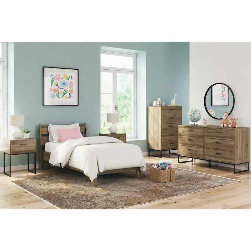   Deanlow Honey Panel Headboard with Dresser and Nightstand
