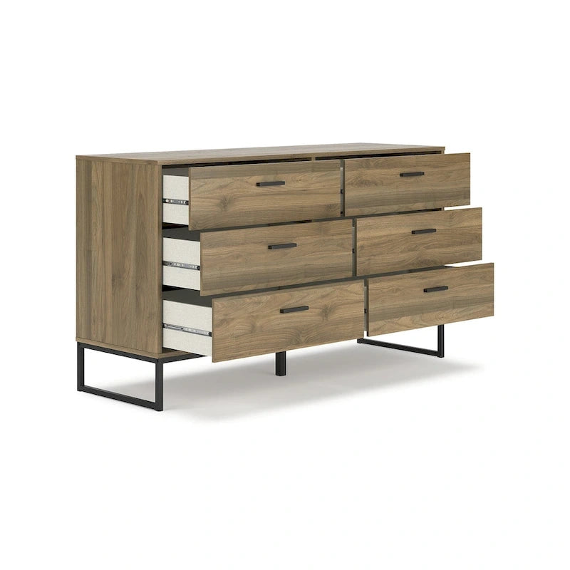 Tête de lit à panneaux Deanlow Honey avec commode et table de chevet