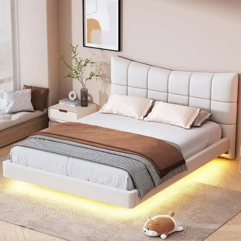 Lit double capitonné avec lumières LED et ports USB