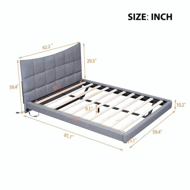 Lit double capitonné avec lumières LED et ports USB