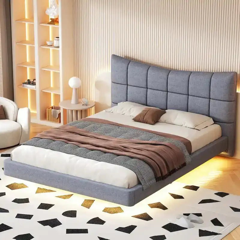 Lit double capitonné avec lumières LED et ports USB