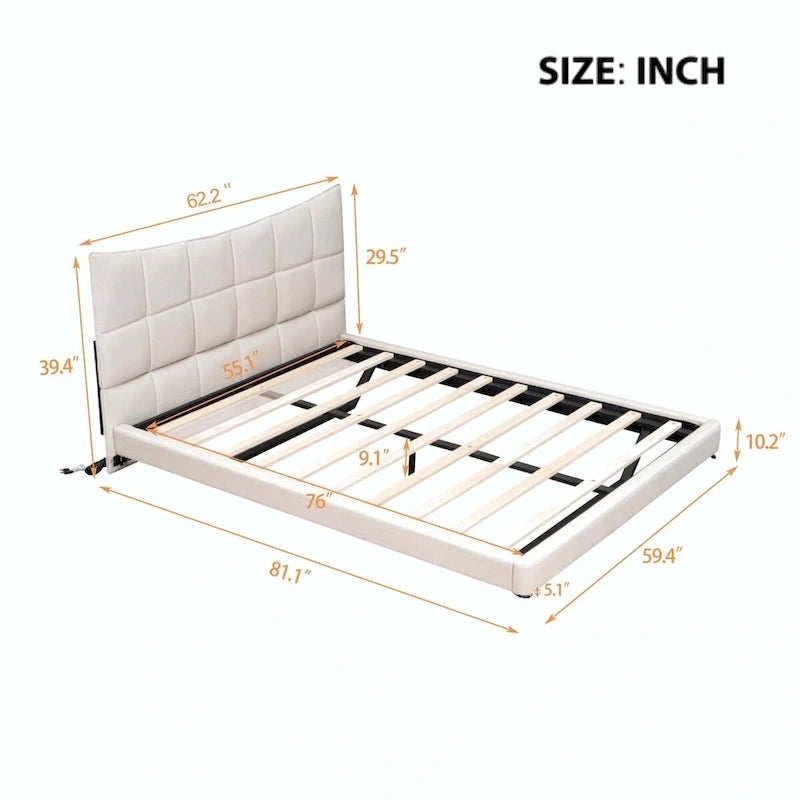 Lit double capitonné avec lumières LED et ports USB