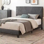 Cadre de lit plateforme rembourré Queen Size, support à lattes en bois, assemblage facile, noir, PU