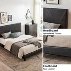 Cadre de lit plateforme rembourré Queen Size, support à lattes en bois, assemblage facile, noir, PU