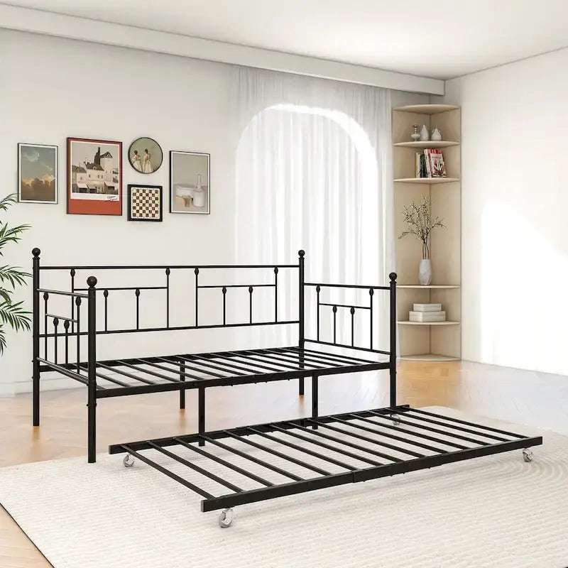 Structure de lit de repos en métal, taille double, avec lit gigogne