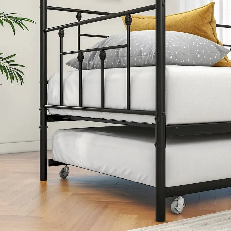 Structure de lit de repos en métal, taille double, avec lit gigogne