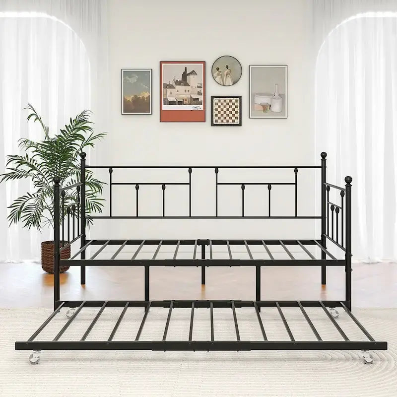 Structure de lit de repos en métal, taille double, avec lit gigogne