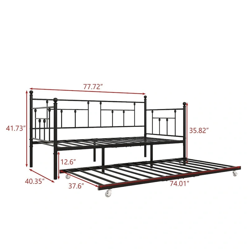 Structure de lit de repos en métal, taille double, avec lit gigogne