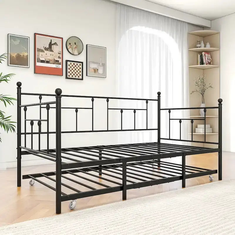 Structure de lit de repos en métal, taille double, avec lit gigogne
