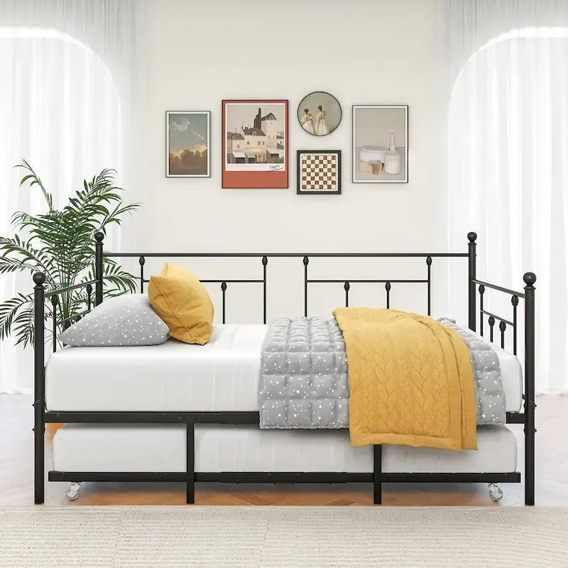 Structure de lit de repos en métal, taille double, avec lit gigogne