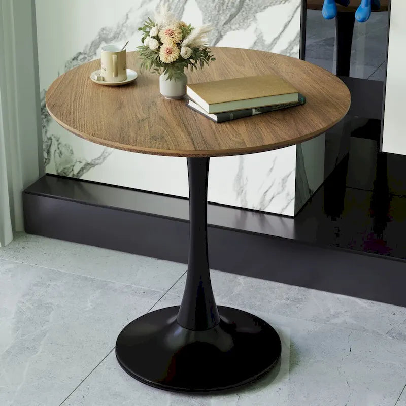 Table à manger ronde, table tulipe de 80 cm de diamètre pour 2-4 personnes avec plateau en MDF et piètement colonne, table d'appoint