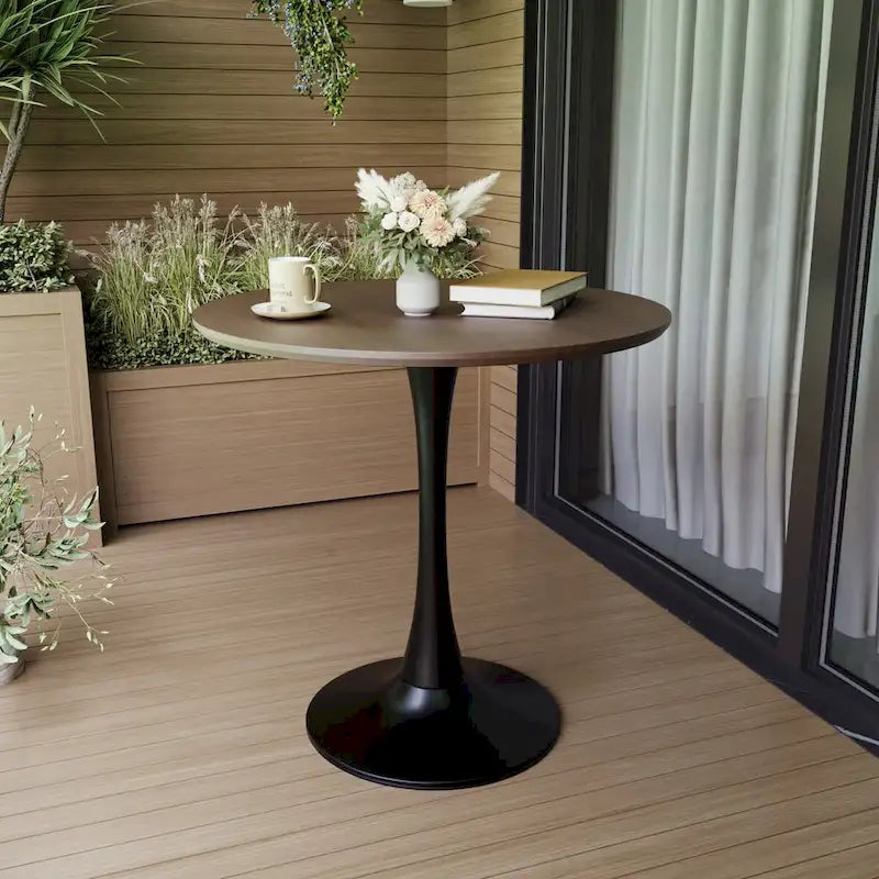 Table à manger ronde, table tulipe de 80 cm de diamètre pour 2-4 personnes avec plateau en MDF et piètement colonne, table d'appoint