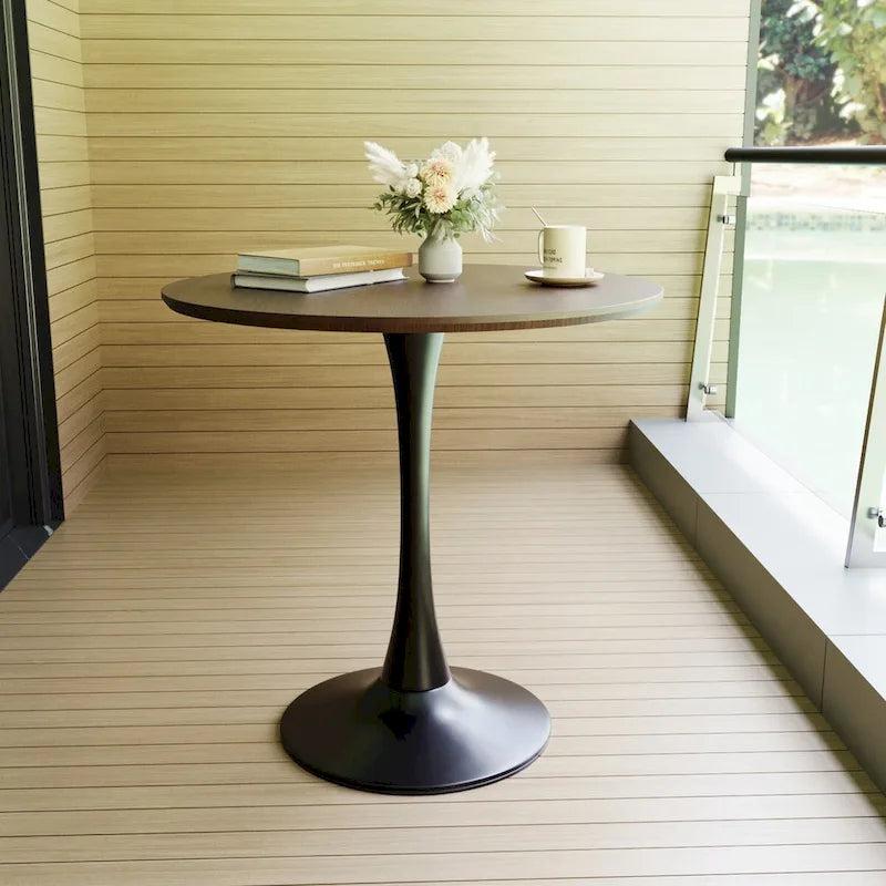 Table à manger ronde, table tulipe de 80 cm de diamètre pour 2-4 personnes avec plateau en MDF et piètement colonne, table d'appoint