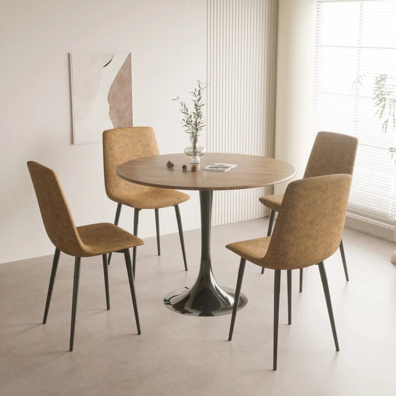 Table à manger ronde, table tulipe de 80 cm de diamètre pour 2-4 personnes avec plateau en MDF et piètement colonne, table d'appoint