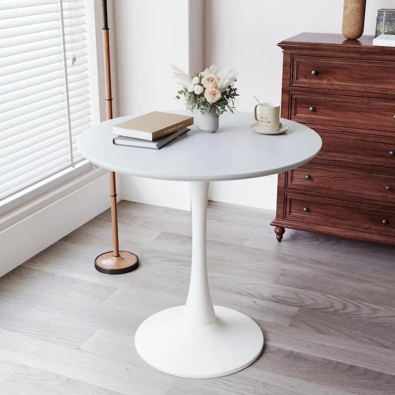 Table à manger ronde, table tulipe de 80 cm de diamètre pour 2-4 personnes avec plateau en MDF et piètement colonne, table d'appoint