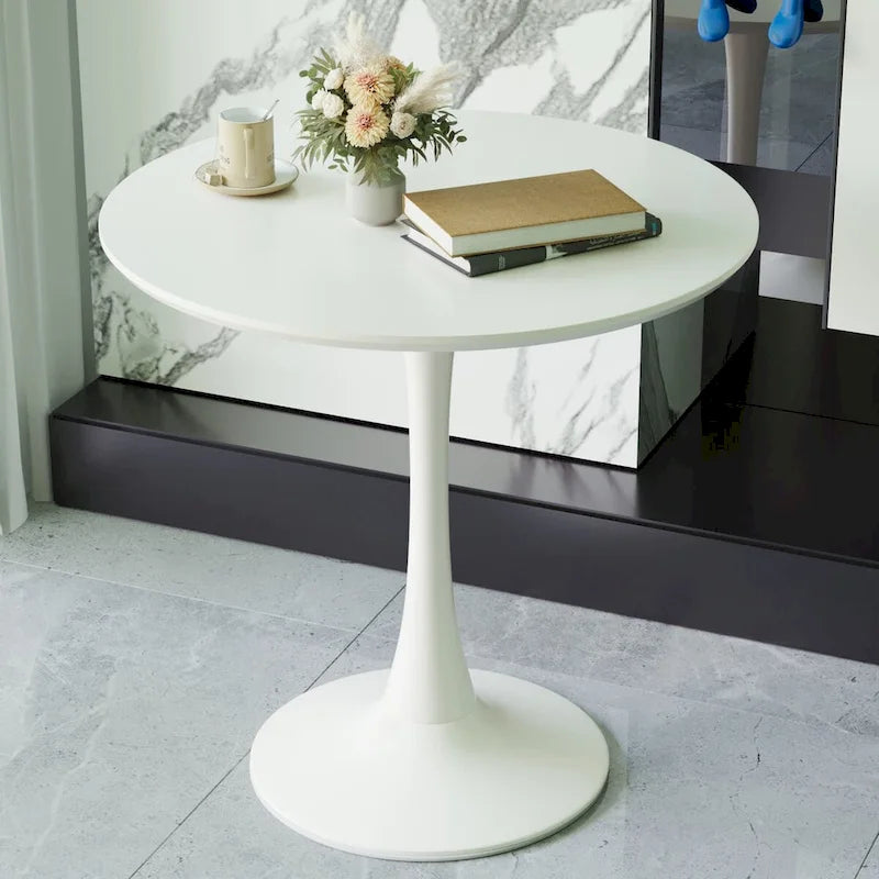 Table à manger ronde, table tulipe de 80 cm de diamètre pour 2-4 personnes avec plateau en MDF et piètement colonne, table d'appoint