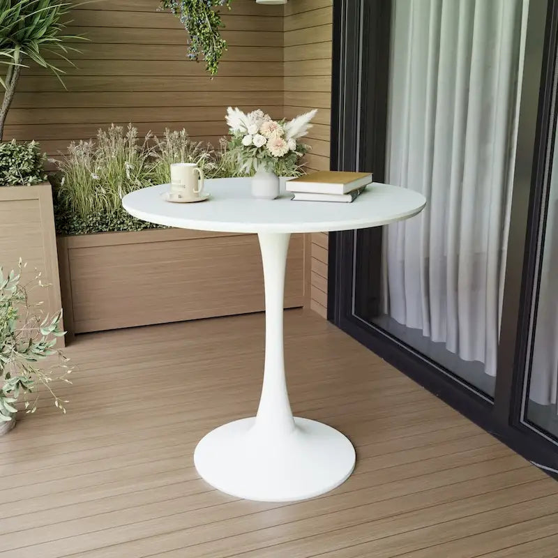 Table à manger ronde, table tulipe de 80 cm de diamètre pour 2-4 personnes avec plateau en MDF et piètement colonne, table d'appoint