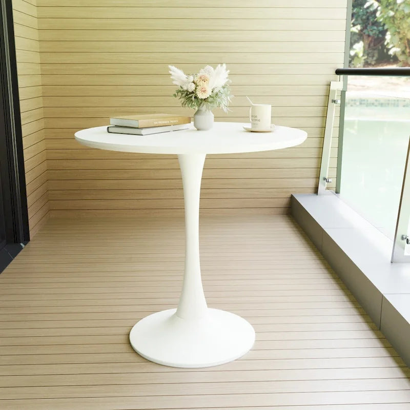 Table à manger ronde, table tulipe de 80 cm de diamètre pour 2-4 personnes avec plateau en MDF et piètement colonne, table d'appoint