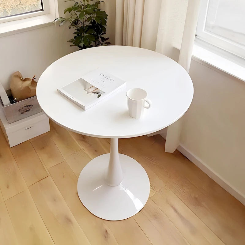 Table à manger ronde, table tulipe de 80 cm de diamètre pour 2-4 personnes avec plateau en MDF et piètement colonne, table d'appoint