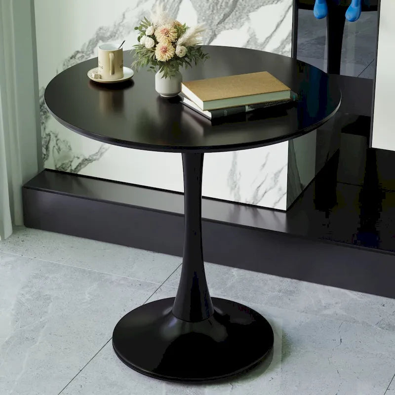 Table à manger ronde, table tulipe de 80 cm de diamètre pour 2-4 personnes avec plateau en MDF et piètement colonne, table d'appoint