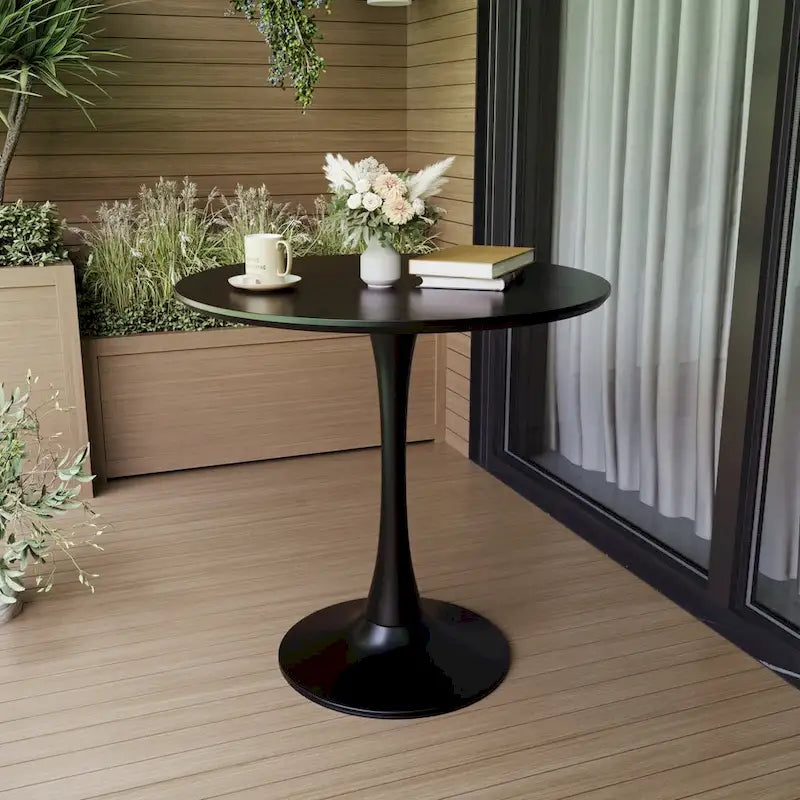 Table à manger ronde, table tulipe de 80 cm de diamètre pour 2-4 personnes avec plateau en MDF et piètement colonne, table d'appoint