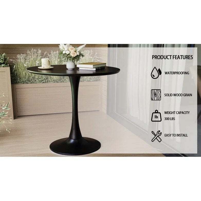 Table à manger ronde, table tulipe de 80 cm de diamètre pour 2-4 personnes avec plateau en MDF et piètement colonne, table d'appoint