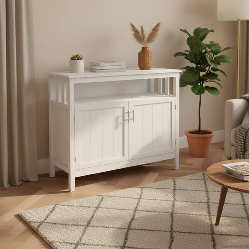 Classic Minimalist Wooden Sideboard with a Cabinet and an Open Storage Compartment