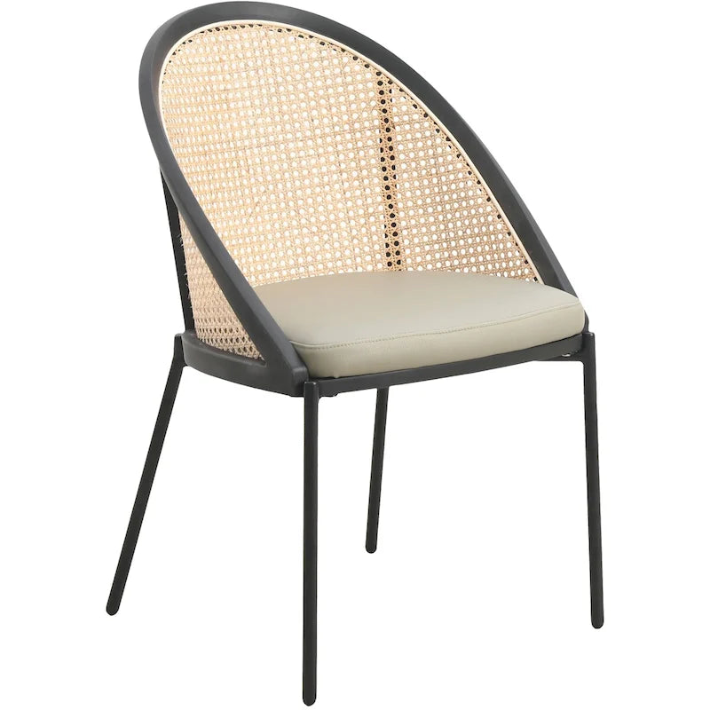 Chaise de salle à manger urbaine moderne et élégante avec assise en cuir et dossier en osier pour la salle à manger et la cuisine