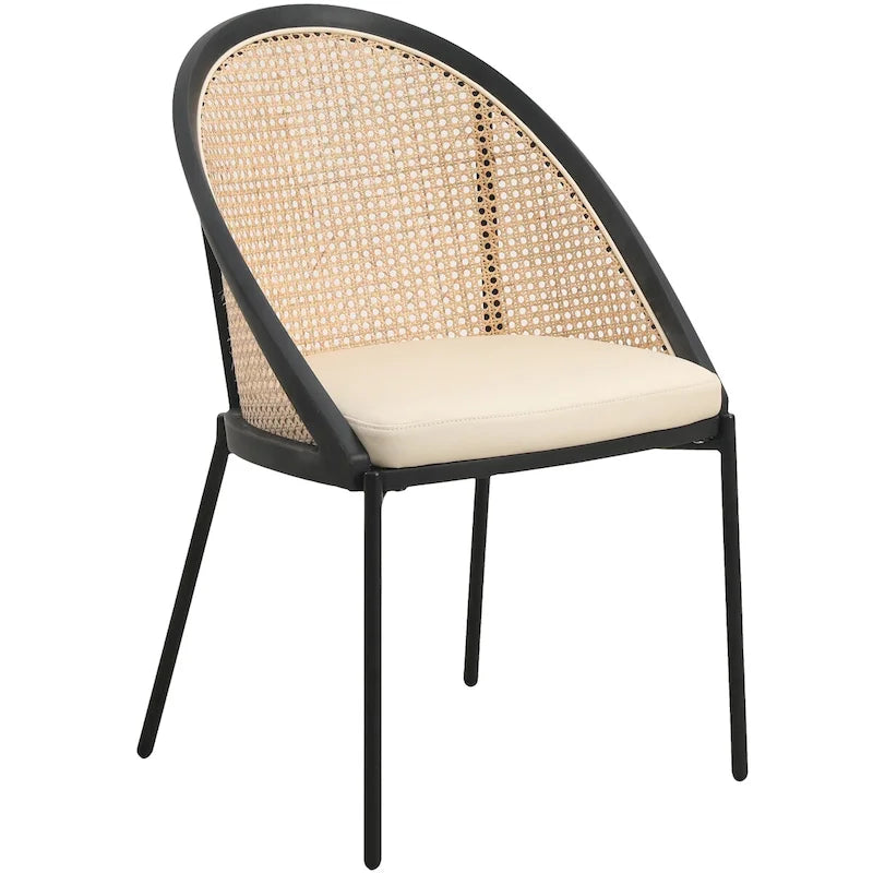 Chaise de salle à manger urbaine moderne et élégante avec assise en cuir et dossier en osier pour la salle à manger et la cuisine
