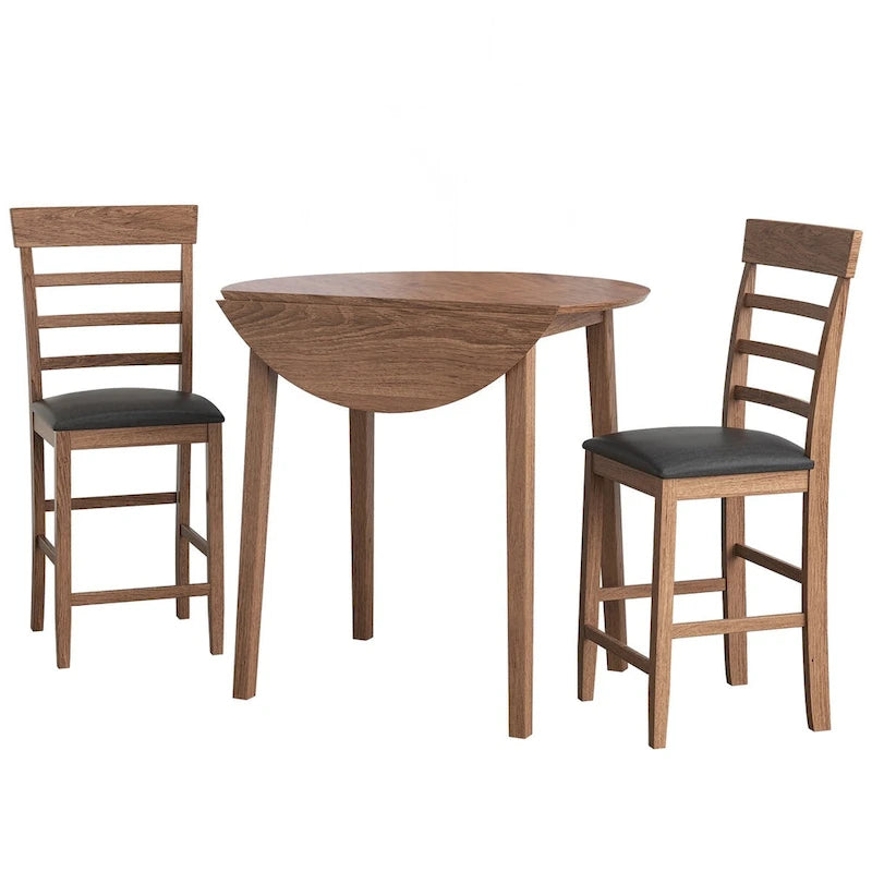 Ensemble de table à rallonges ronde de hauteur comptoir rétro 3 pièces