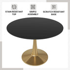 Table de salle à manger ronde de 40 pouces pour 4 personnes avec plateau en MDF et piètement en acier doré pour cuisine et salle à manger