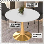 Table de salle à manger ronde de 40 pouces pour 4 personnes avec plateau en MDF et piètement en acier doré pour cuisine et salle à manger