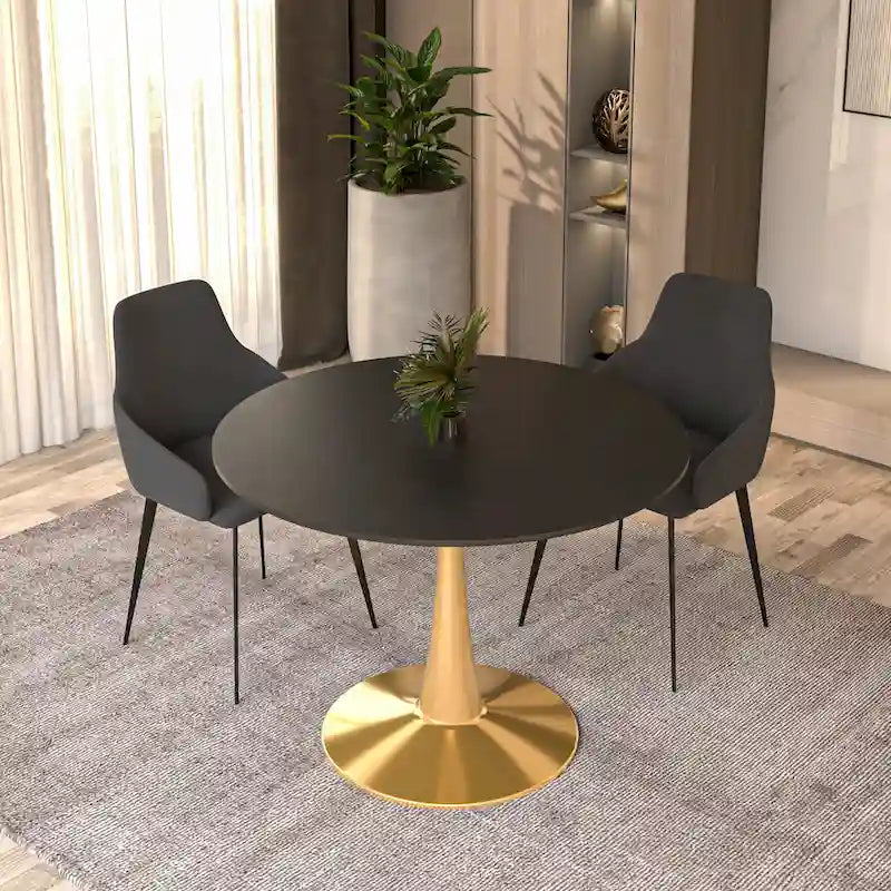 Table de salle à manger ronde de 40 pouces pour 4 personnes avec plateau en MDF et piètement en acier doré pour cuisine et salle à manger