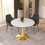 Table de salle à manger ronde de 40 pouces pour 4 personnes avec plateau en MDF et piètement en acier doré pour cuisine et salle à manger