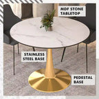 Table de salle à manger ronde de 40 pouces pour 4 personnes avec plateau en MDF et piètement en acier doré pour cuisine et salle à manger