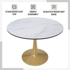 Table de salle à manger ronde de 40 pouces pour 4 personnes avec plateau en MDF et piètement en acier doré pour cuisine et salle à manger