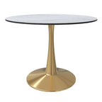 Table de salle à manger ronde de 40 pouces pour 4 personnes avec plateau en MDF et piètement en acier doré pour cuisine et salle à manger