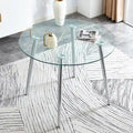 Table à manger de 100 cm de diamètre avec plateau en verre et pieds en métal