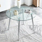 Table à manger de 100 cm de diamètre avec plateau en verre et pieds en métal